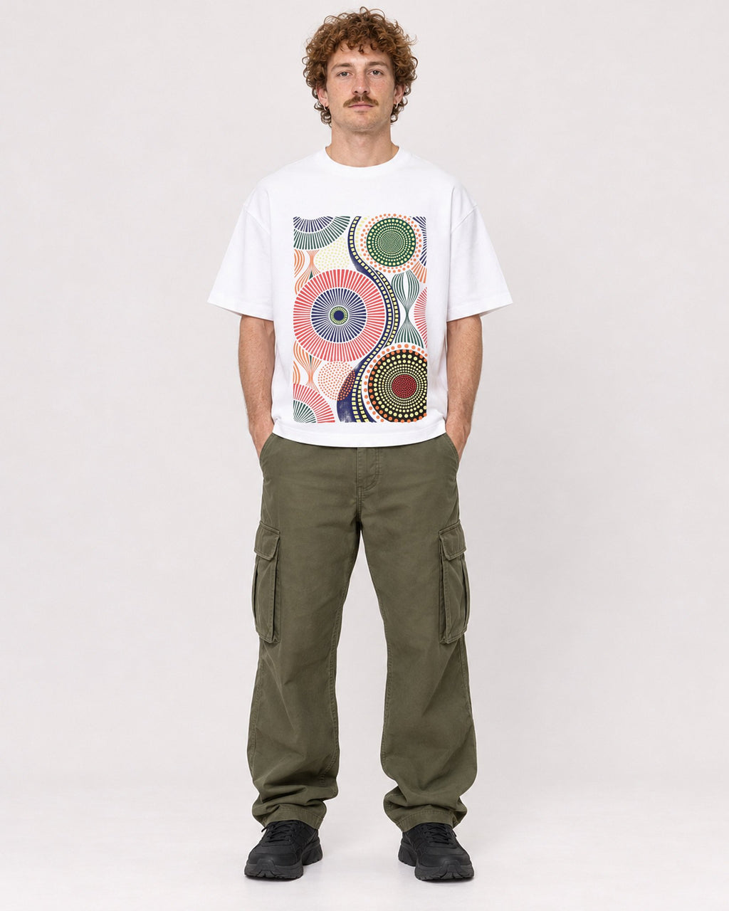 Mockup Boxy Heavyweight Tee White male full-body 09