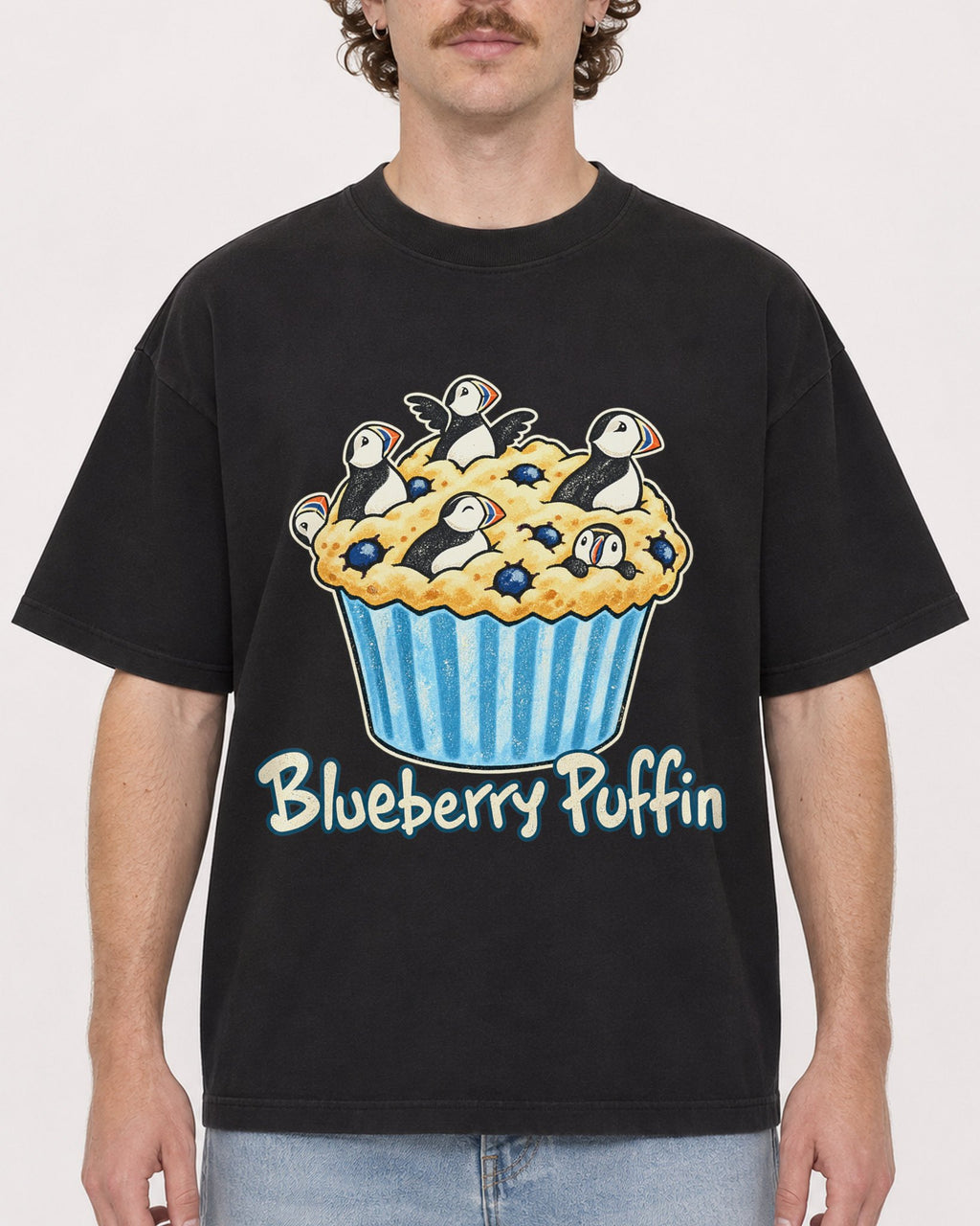 Mockup Boxy Heavyweight Tee Black male close-up 09