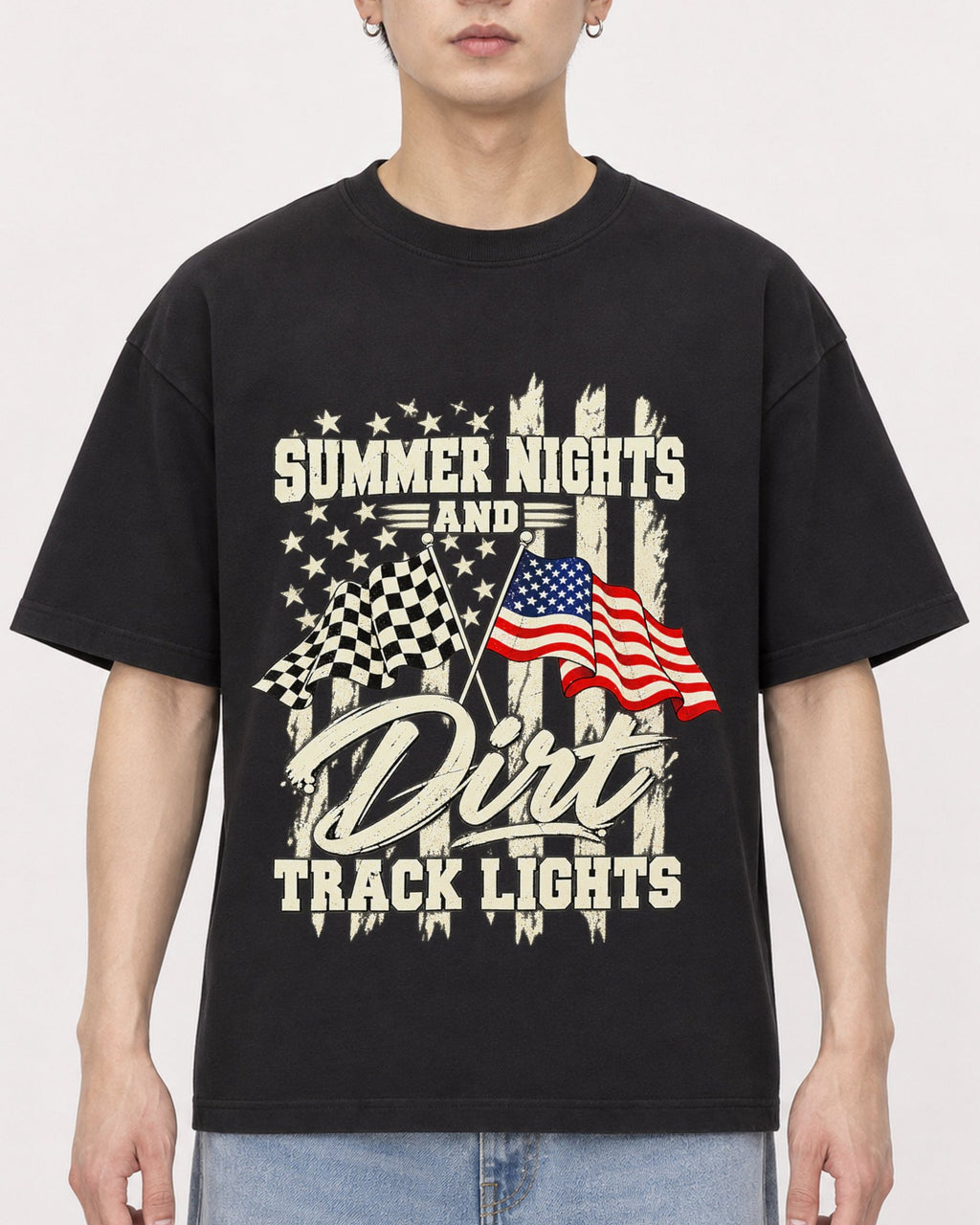 Mockup Boxy Heavyweight Tee Black male close-up 01