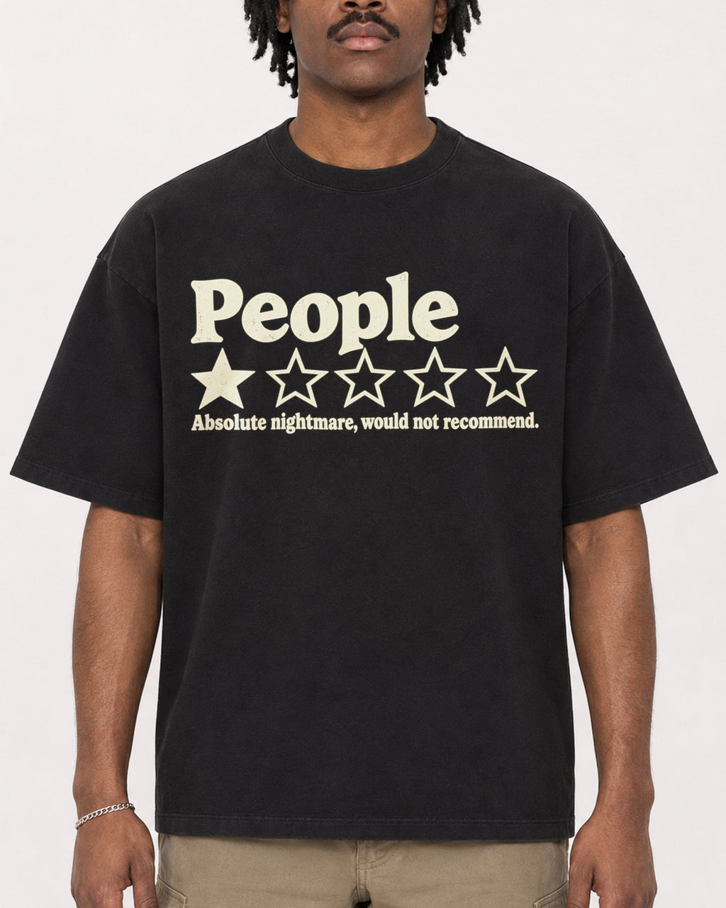 Mockup Boxy Heavyweight Tee Black male close-up 04