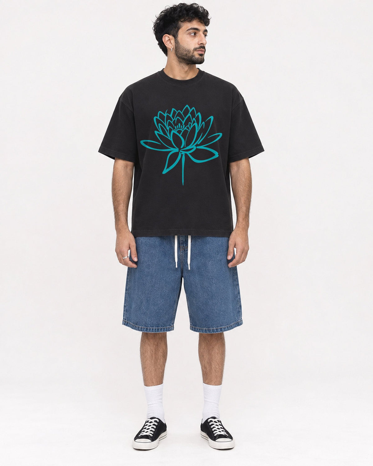 Mockup Boxy Heavyweight Tee Black male full-body 07