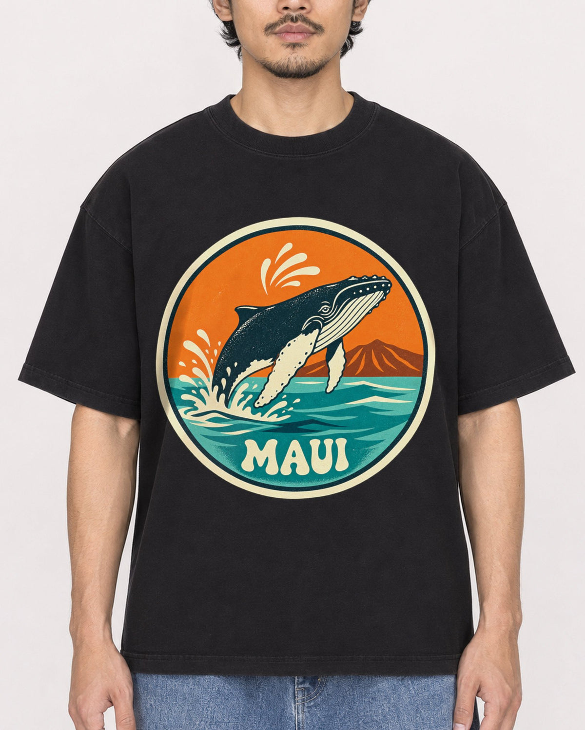 Mockup Boxy Heavyweight Tee Black male close-up 02