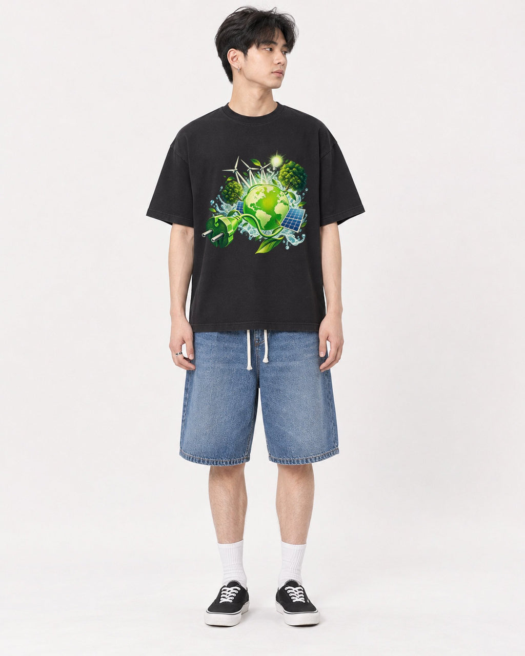 Mockup Boxy Heavyweight Tee Black male full-body 31