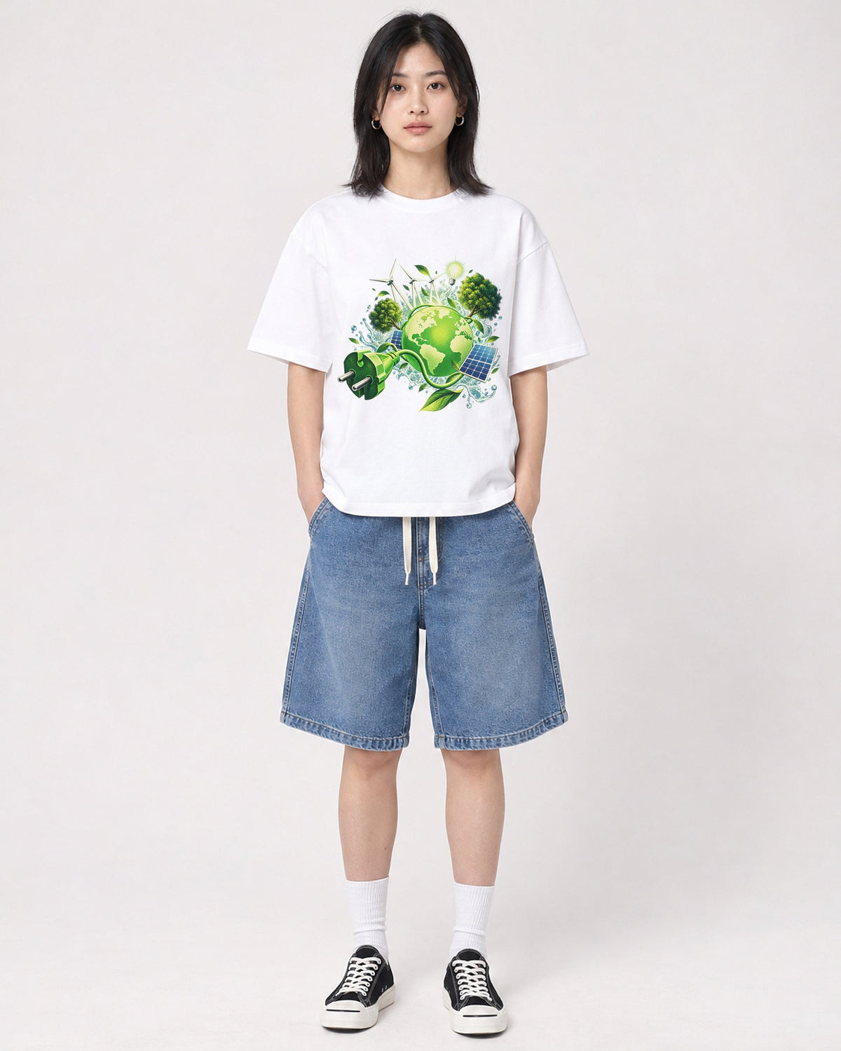 Mockup Boxy Heavyweight Tee White female full-body 31