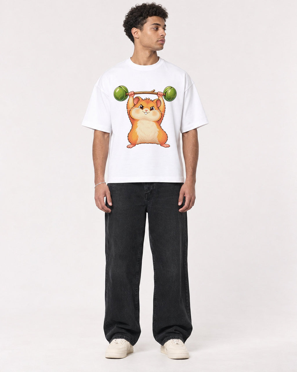 Mockup Boxy Heavyweight Tee White male full-body 10