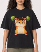 Mockup Boxy Heavyweight Tee Black female close-up 10