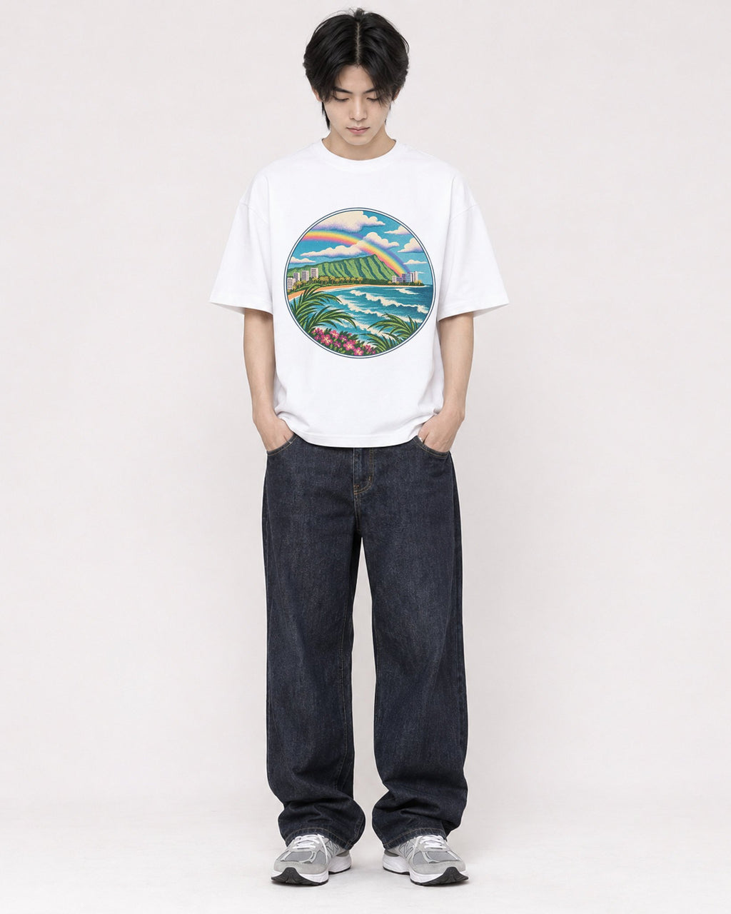 Mockup Boxy Heavyweight Tee White male full-body 11