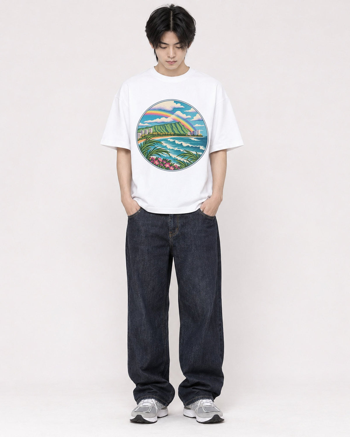 Mockup Boxy Heavyweight Tee White male full-body 11