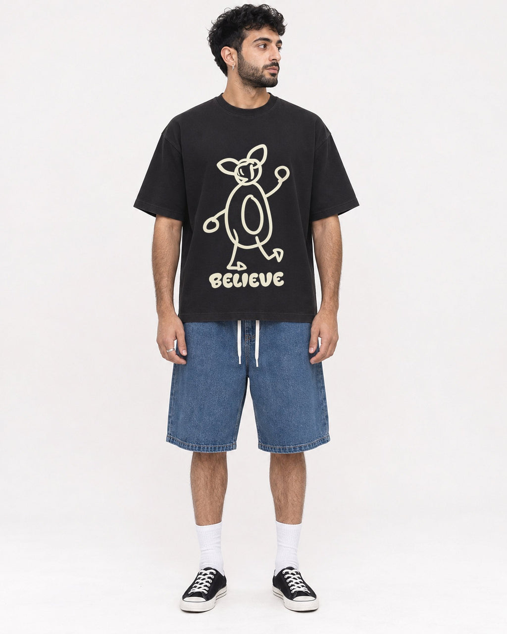 Mockup Boxy Heavyweight Tee Black male full-body 07