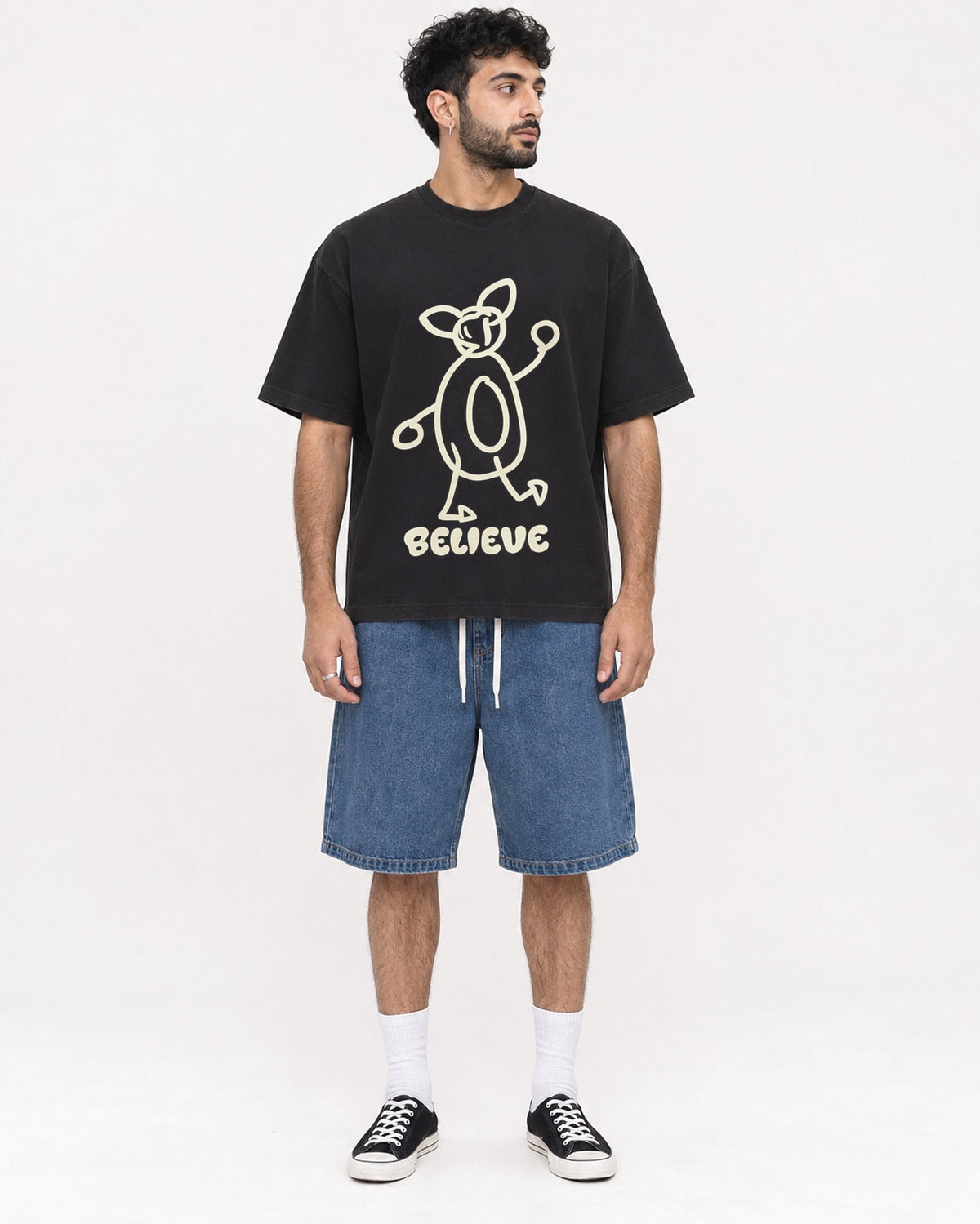 Mockup Boxy Heavyweight Tee Black male full-body 07