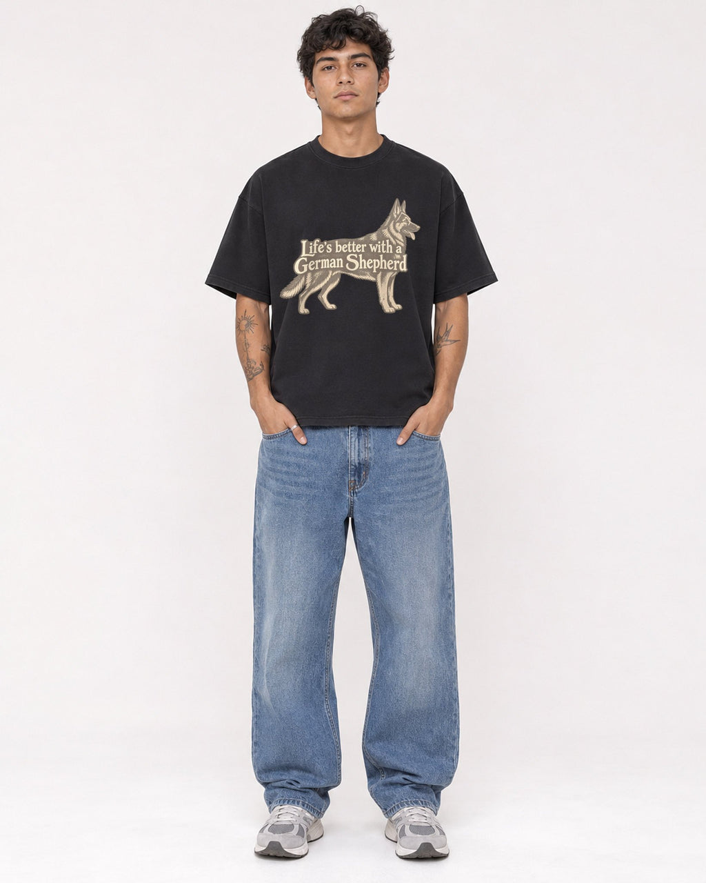 Mockup Boxy Heavyweight Tee Black male full-body 06