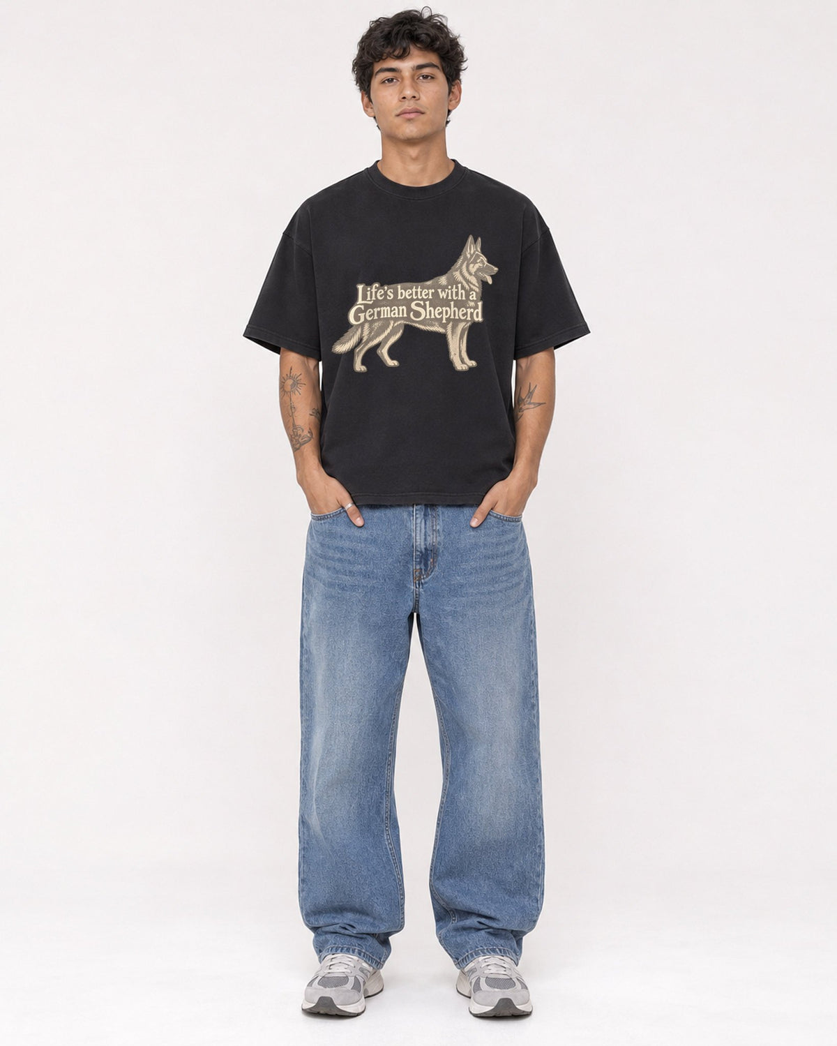 Mockup Boxy Heavyweight Tee Black male full-body 06