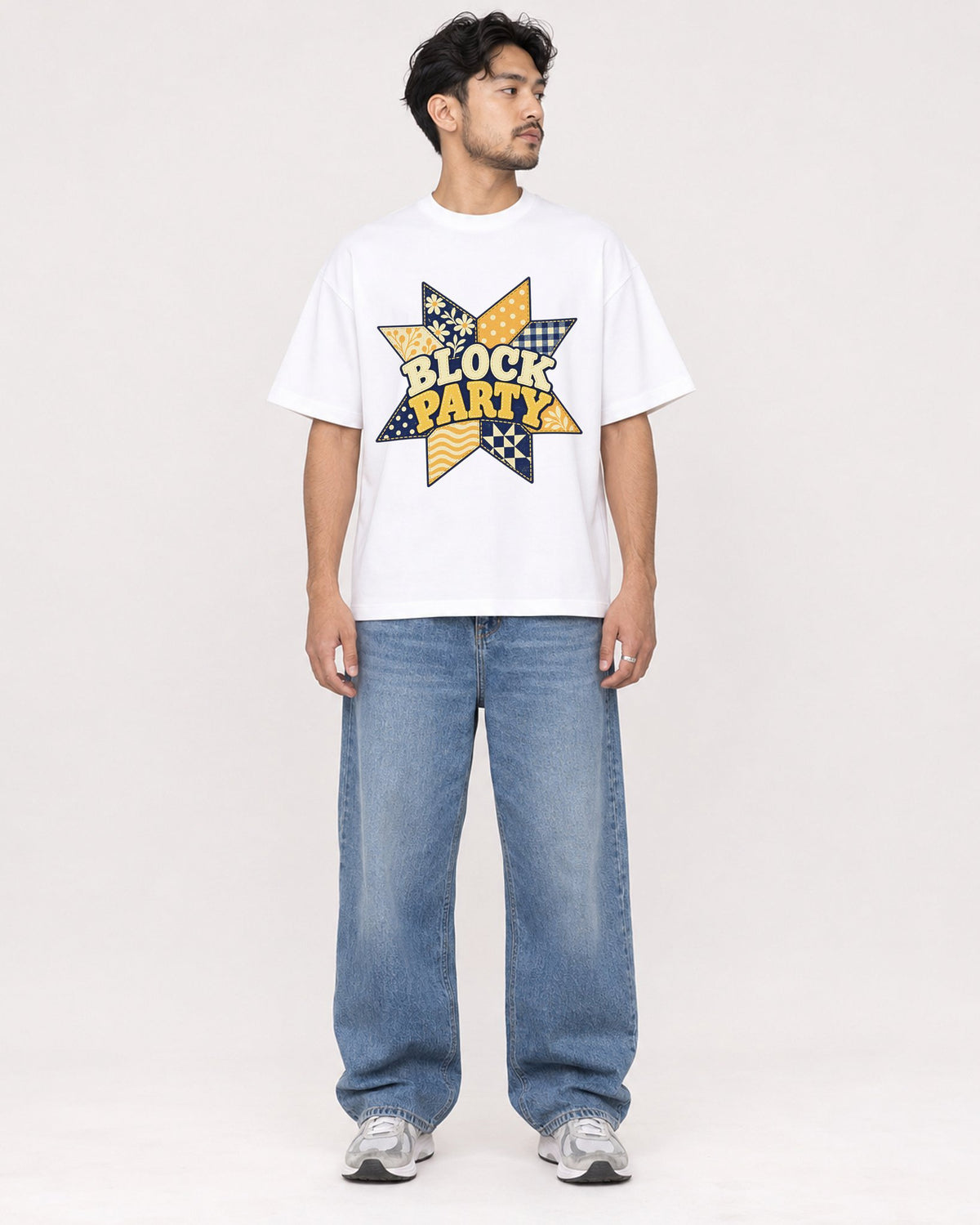 Mockup Boxy Heavyweight Tee White male full-body 02
