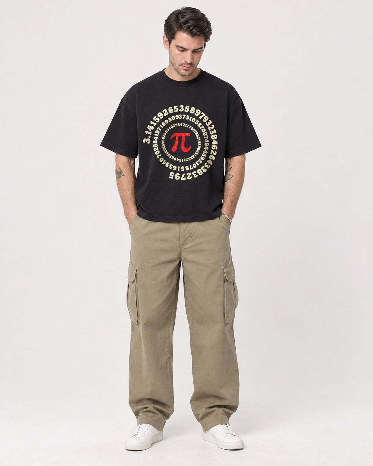 Mockup Boxy Heavyweight Tee Black male full-body 48