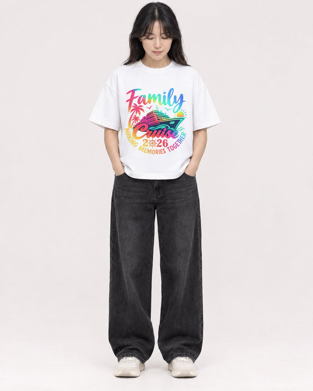 Mockup Boxy Heavyweight Tee White female full-body 13