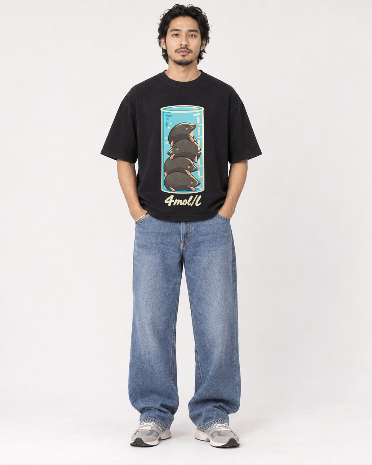Mockup Boxy Heavyweight Tee Black male full-body 22