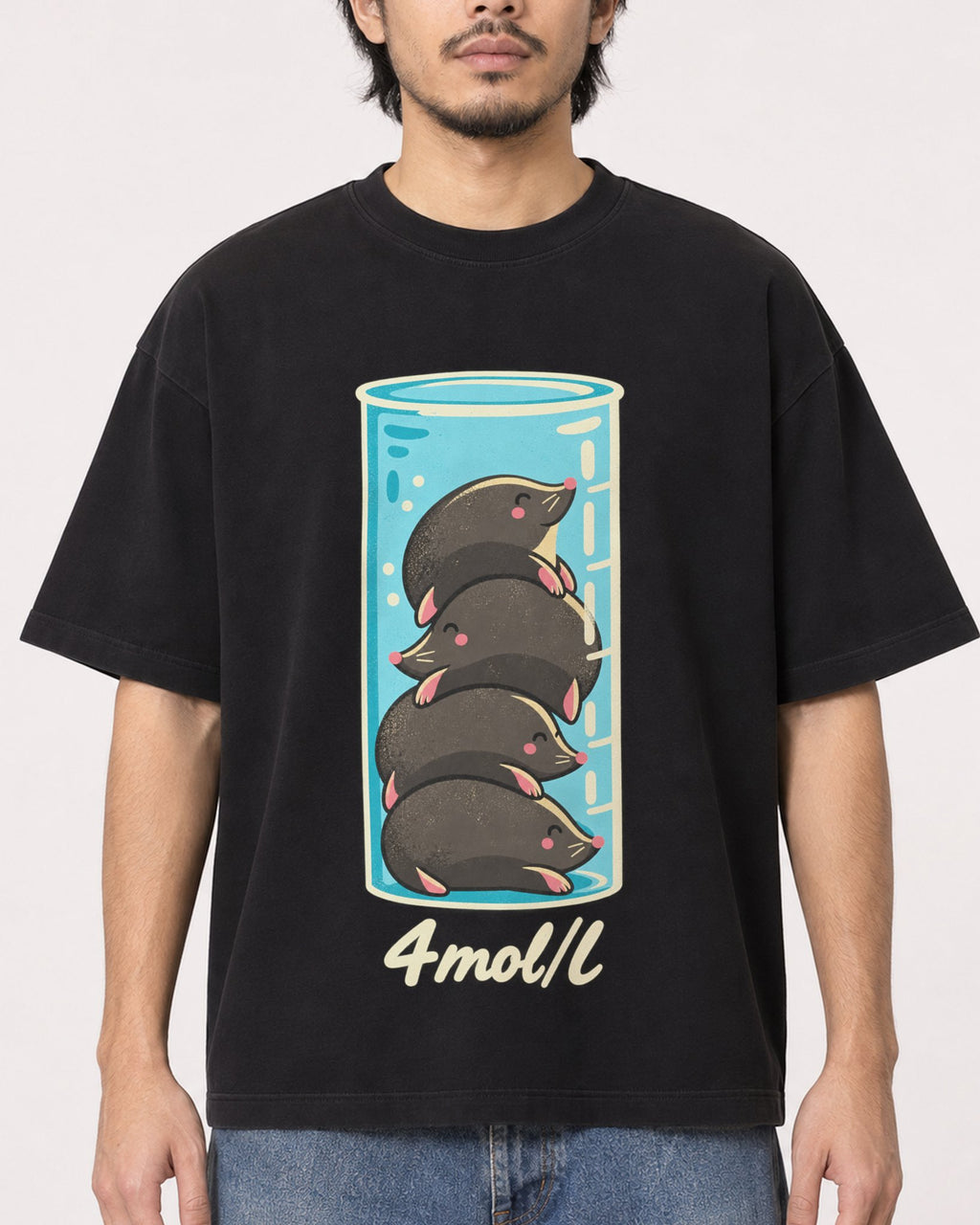 Mockup Boxy Heavyweight Tee Black male close-up 22