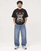 Mockup Boxy Heavyweight Tee Black male full-body 42