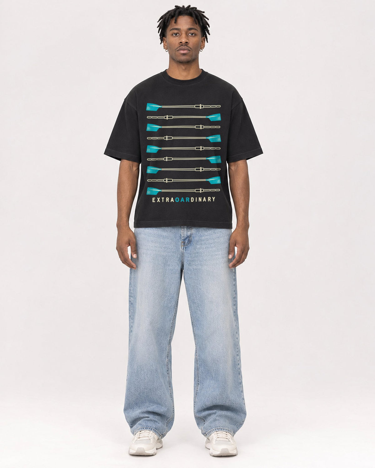 Mockup Boxy Heavyweight Tee Black male full-body 05