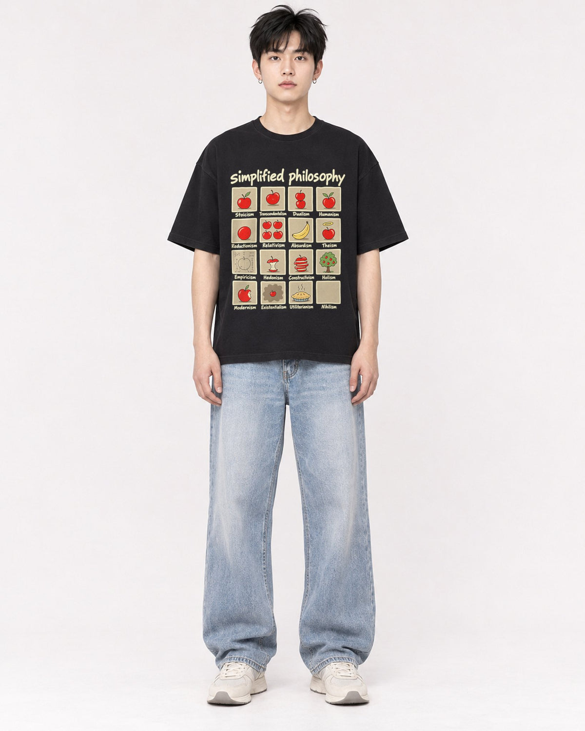 Mockup Boxy Heavyweight Tee Black male full-body 01