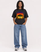 Mockup Boxy Heavyweight Tee Black female full-body 24