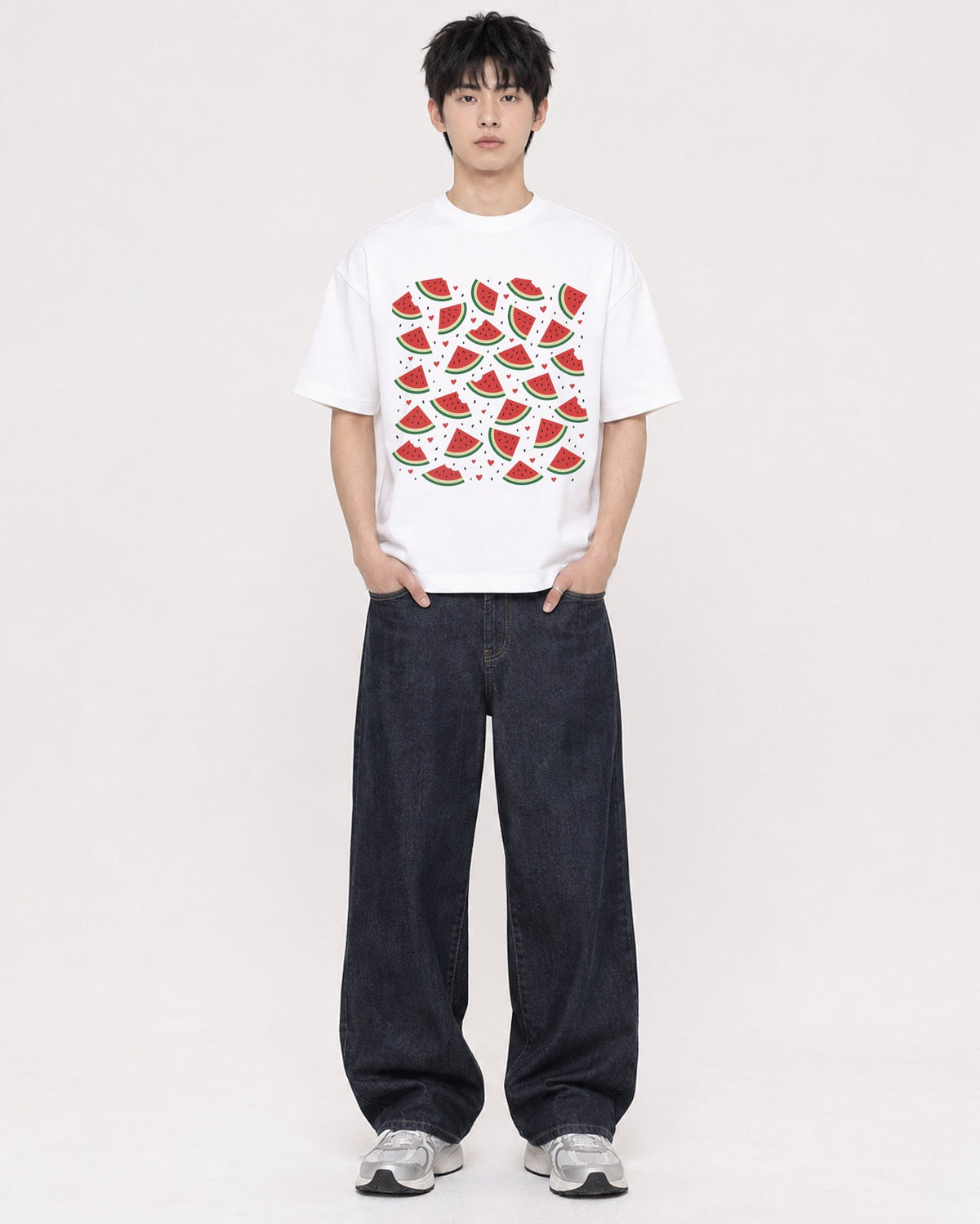 Mockup Boxy Heavyweight Tee White male full-body 01