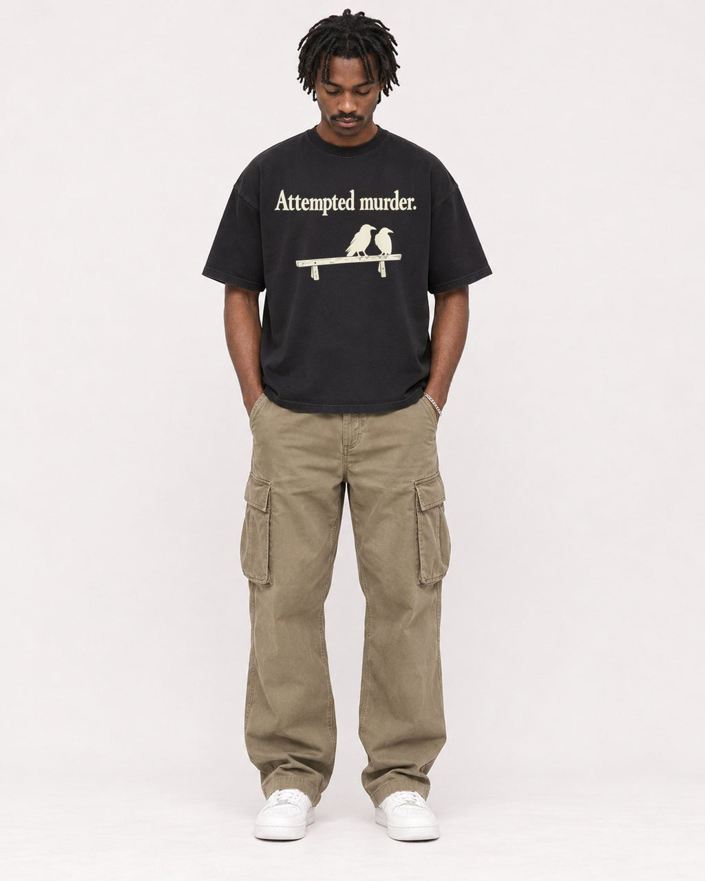 Mockup Boxy Heavyweight Tee Black male full-body 04