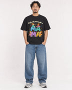 Mockup Boxy Heavyweight Tee Black male full-body 02