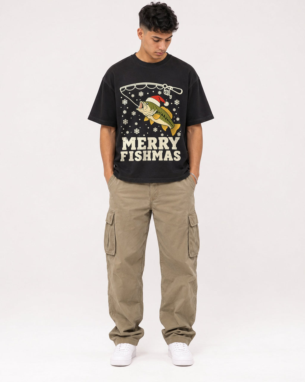 Mockup Boxy Heavyweight Tee Black male full-body 16