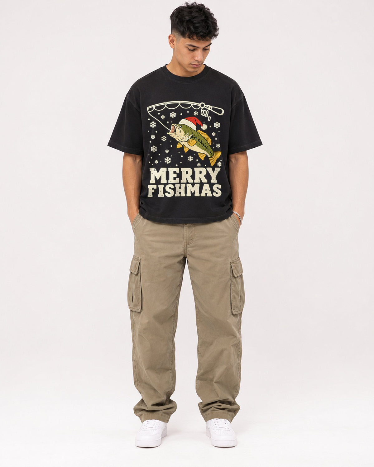 Mockup Boxy Heavyweight Tee Black male full-body 16