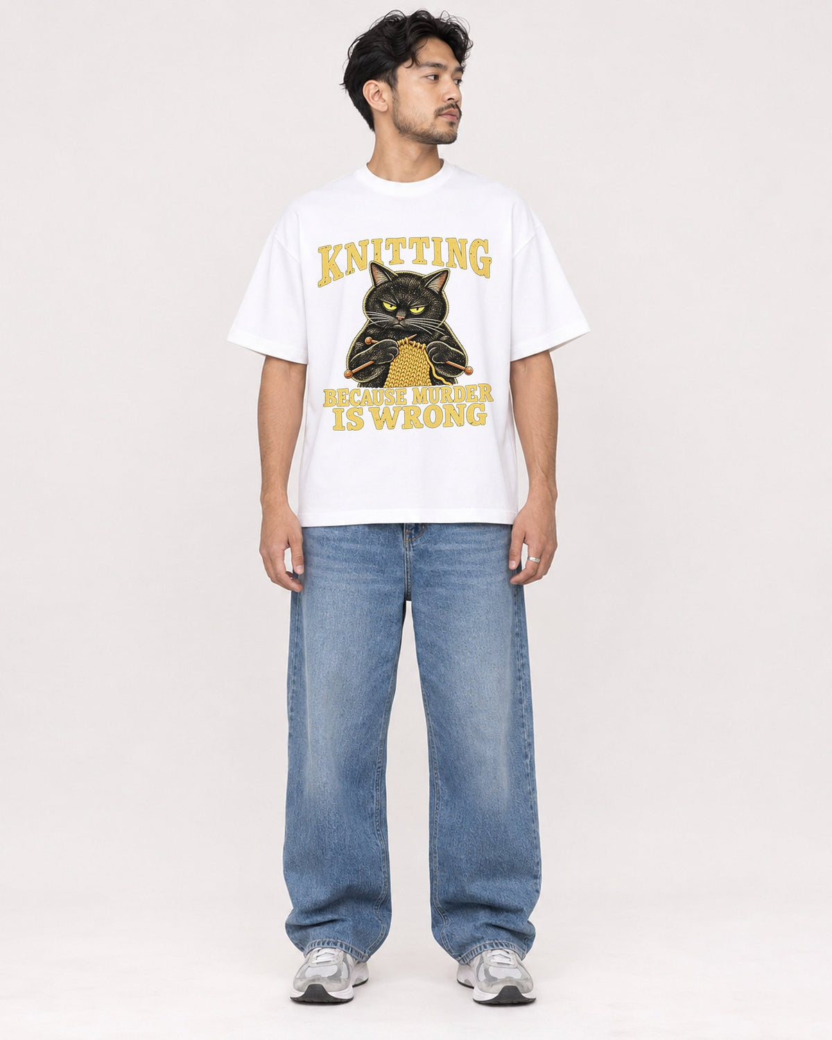 Mockup Boxy Heavyweight Tee White male full-body 02