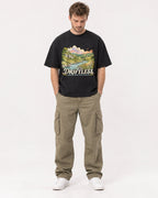 Mockup Boxy Heavyweight Tee Black male full-body 08