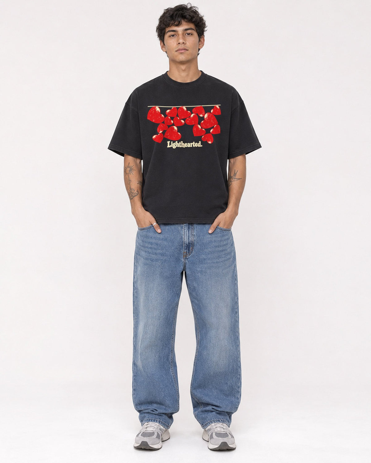 Mockup Boxy Heavyweight Tee Black male full-body 06