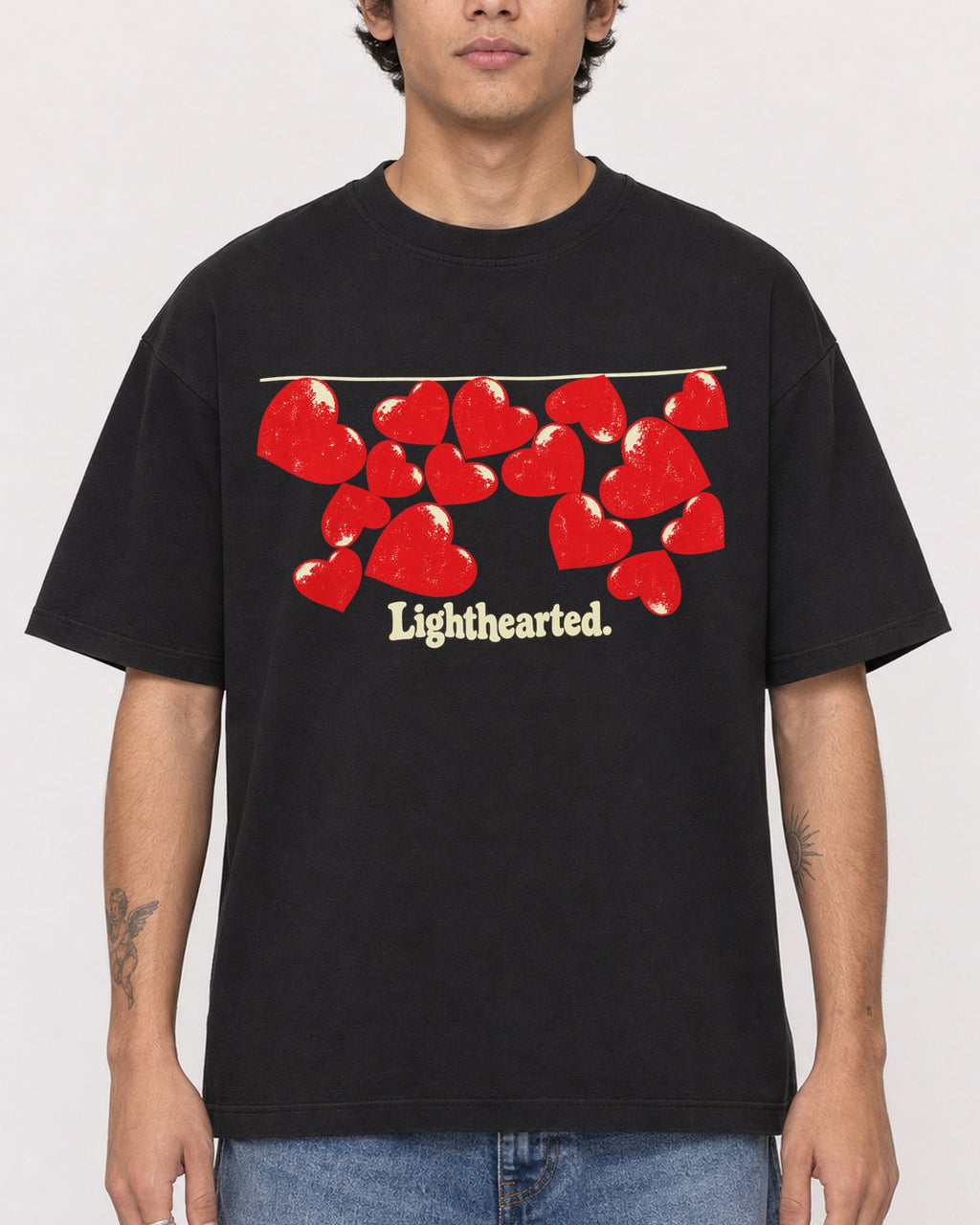 Mockup Boxy Heavyweight Tee Black male close-up 06