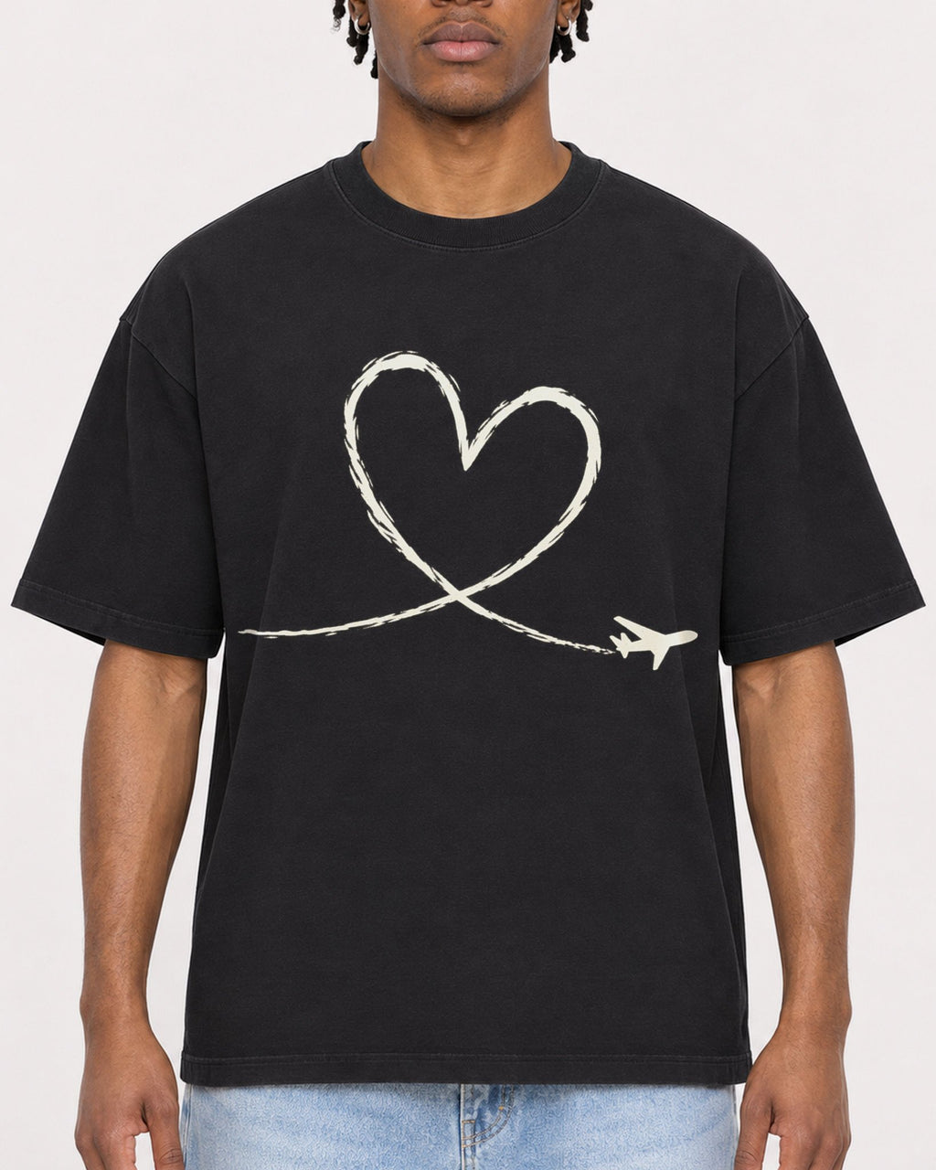 Mockup Boxy Heavyweight Tee Black male close-up 05