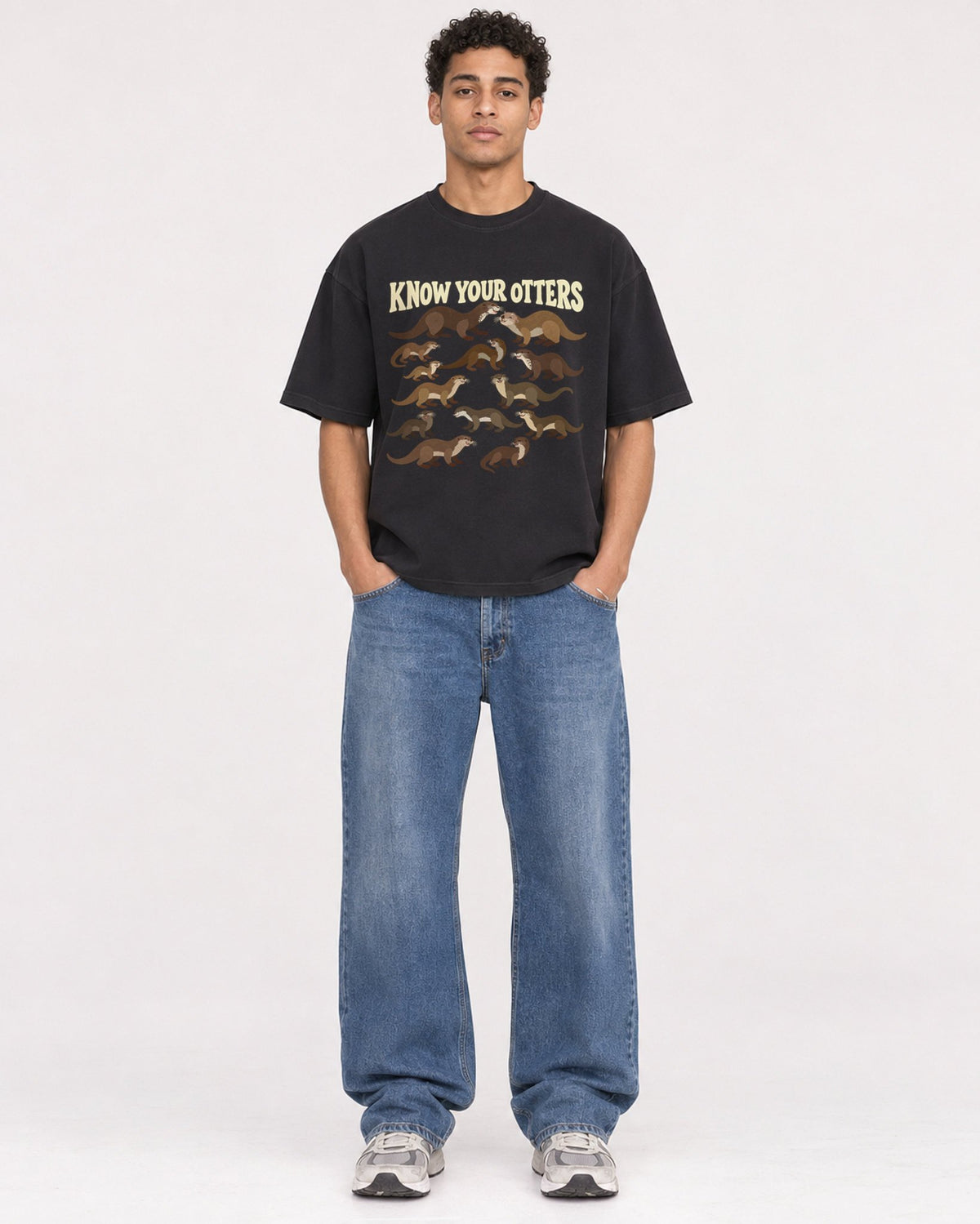 Mockup Boxy Heavyweight Tee Black male full-body 10