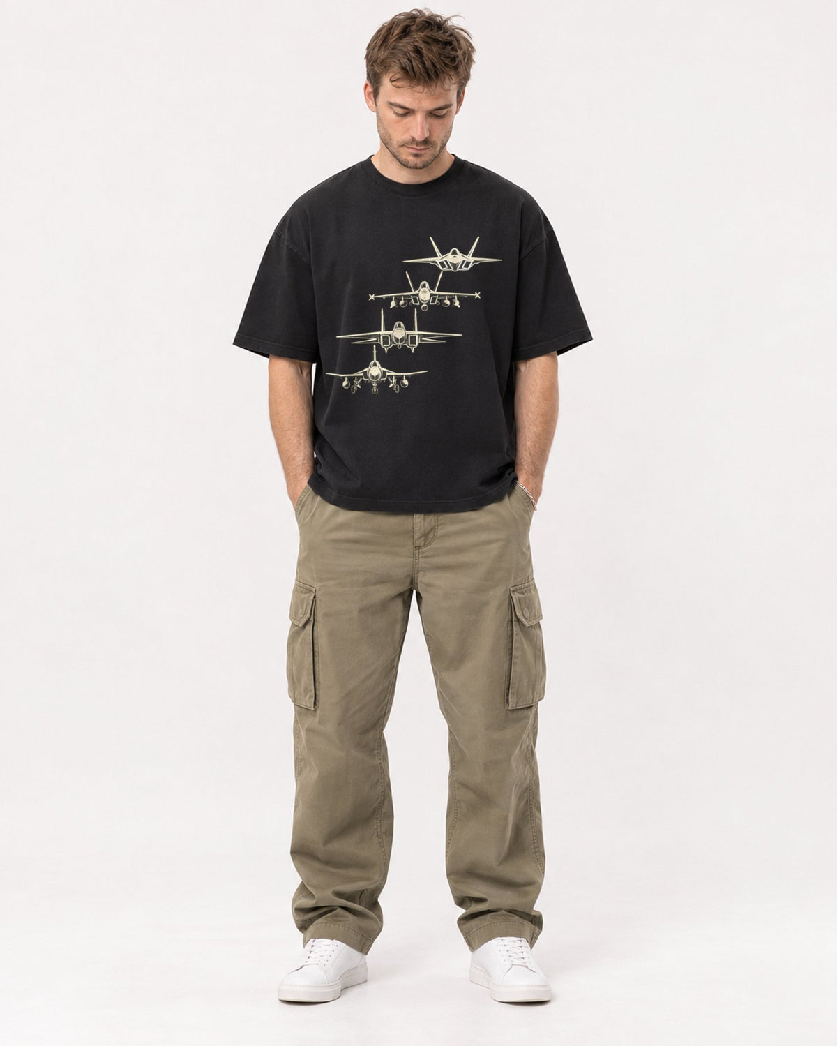 Mockup Boxy Heavyweight Tee Black male full-body 08