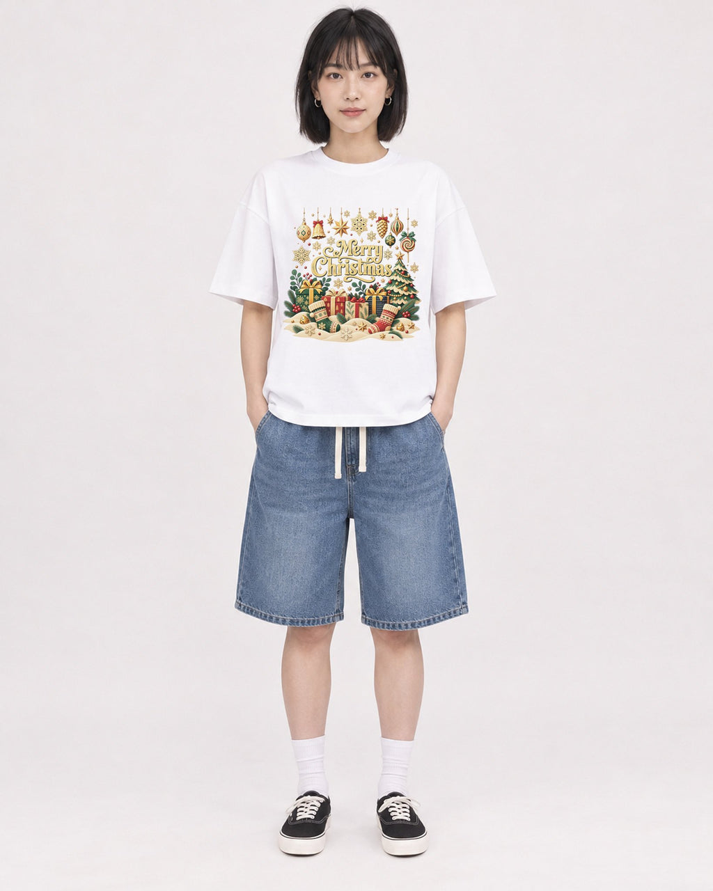 Mockup Boxy Heavyweight Tee White female full-body 11