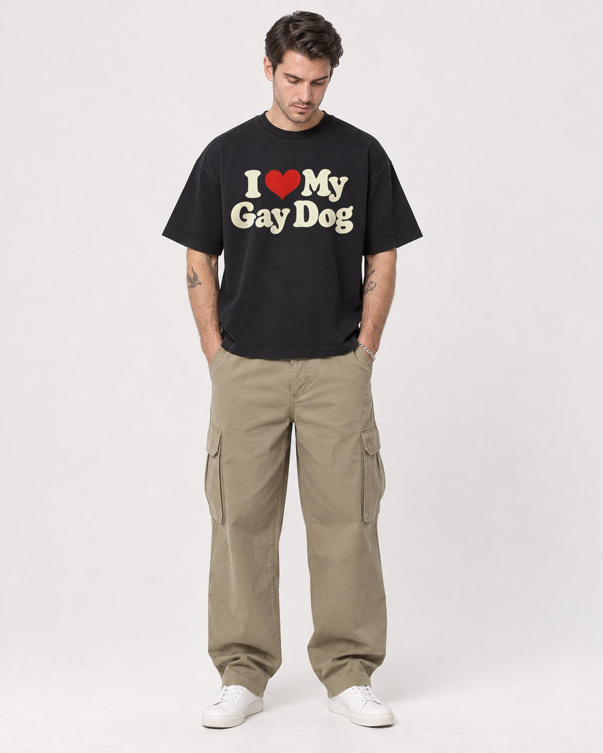 Mockup Boxy Heavyweight Tee Black male full-body 48