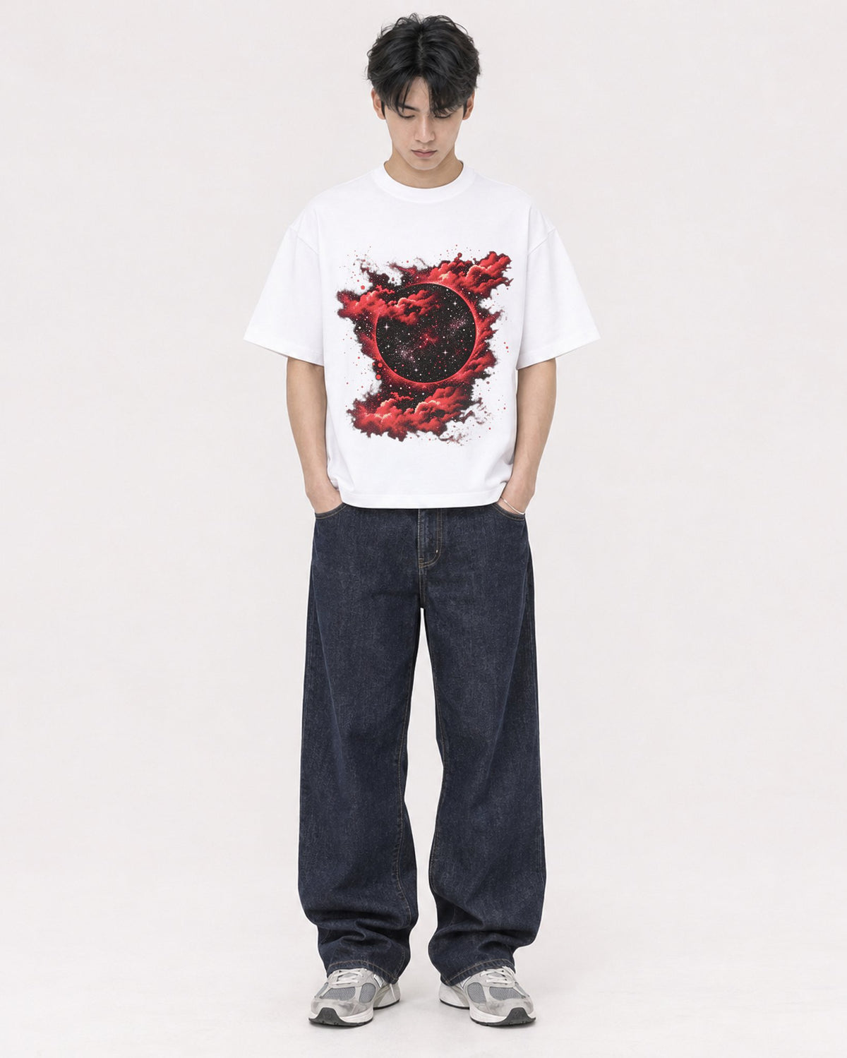 Mockup Boxy Heavyweight Tee White male full-body 31