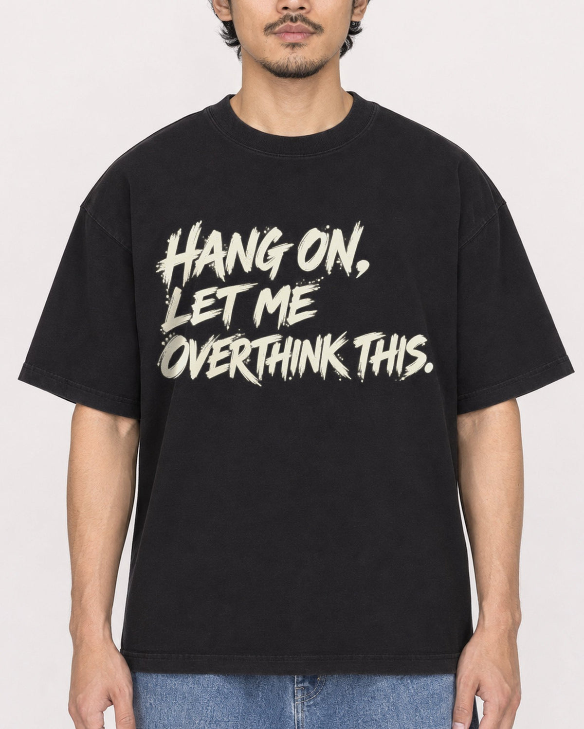 Mockup Boxy Heavyweight Tee Black male close-up 02