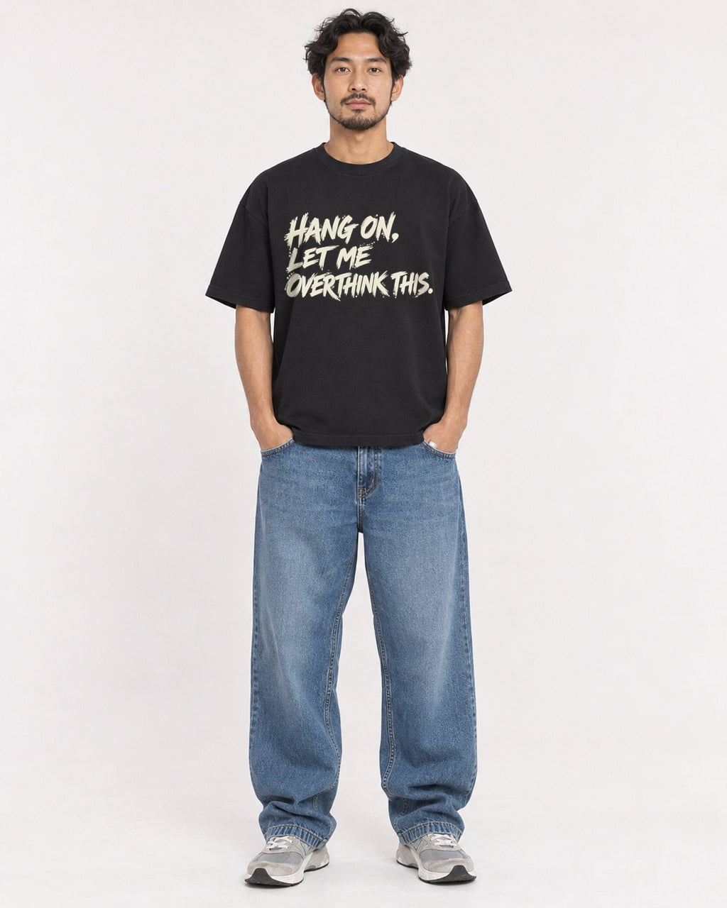 Mockup Boxy Heavyweight Tee Black male full-body 02