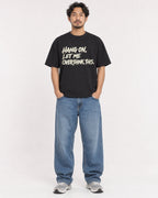 Mockup Boxy Heavyweight Tee Black male full-body 02