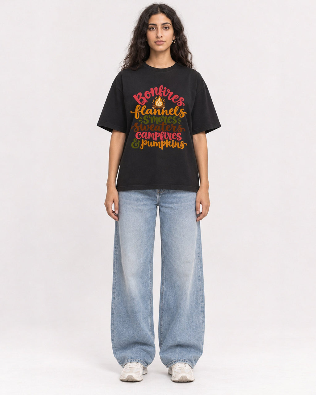 Mockup Boxy Heavyweight Tee Black female full-body 07