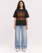 Mockup Boxy Heavyweight Tee Black female full-body 07