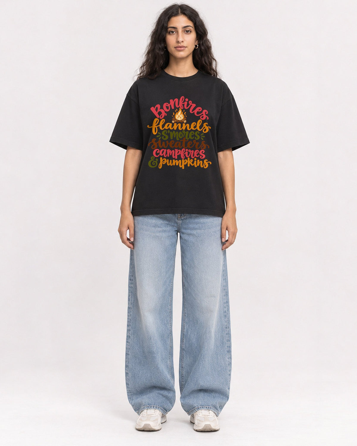 Mockup Boxy Heavyweight Tee Black female full-body 07