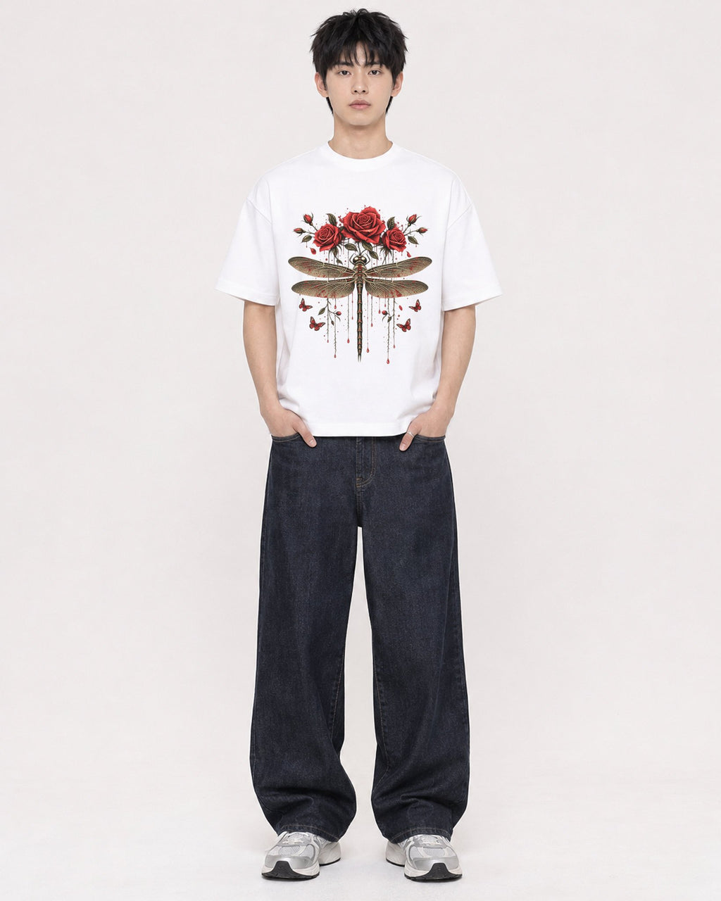 Mockup Boxy Heavyweight Tee White male full-body 01