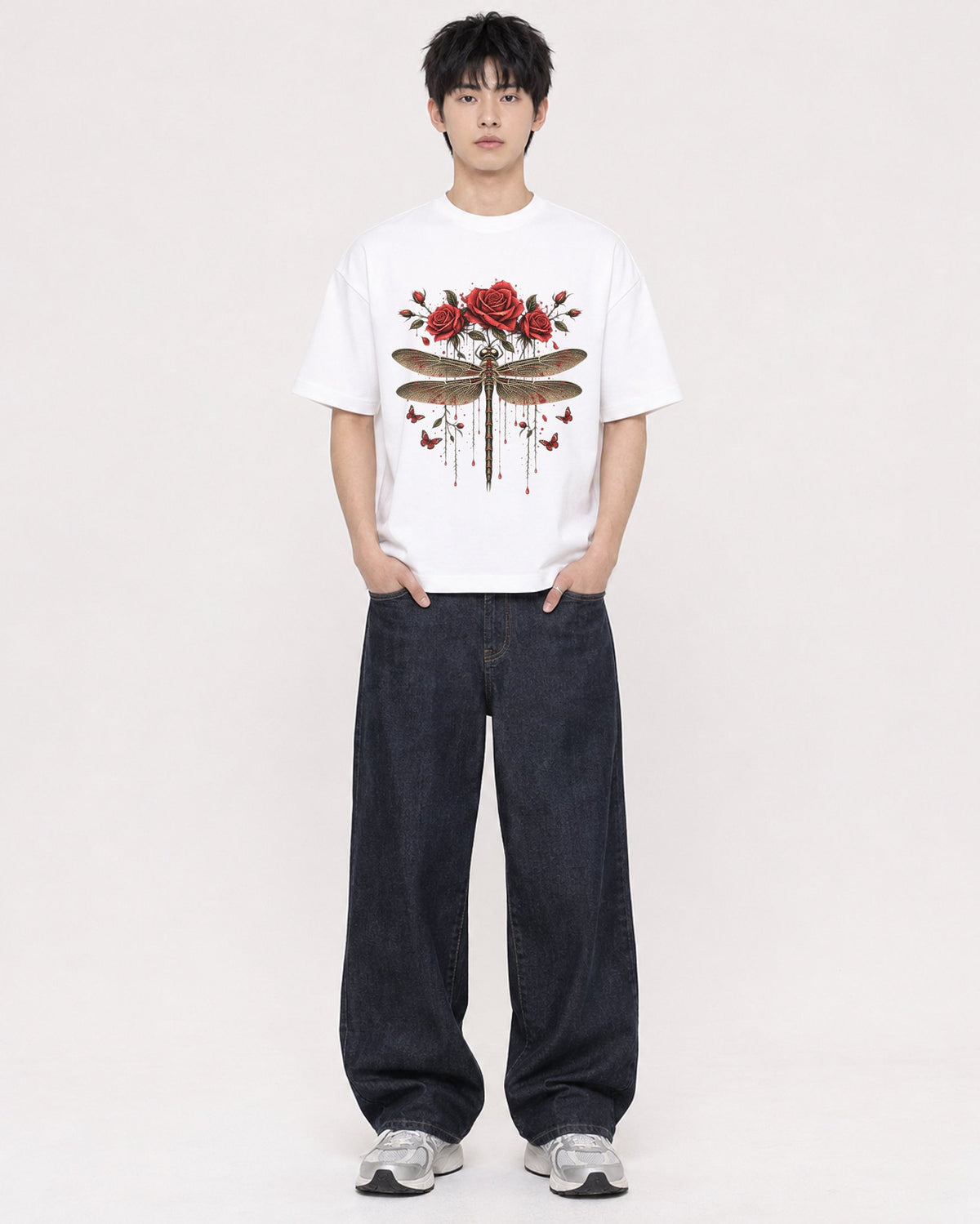 Mockup Boxy Heavyweight Tee White male full-body 01