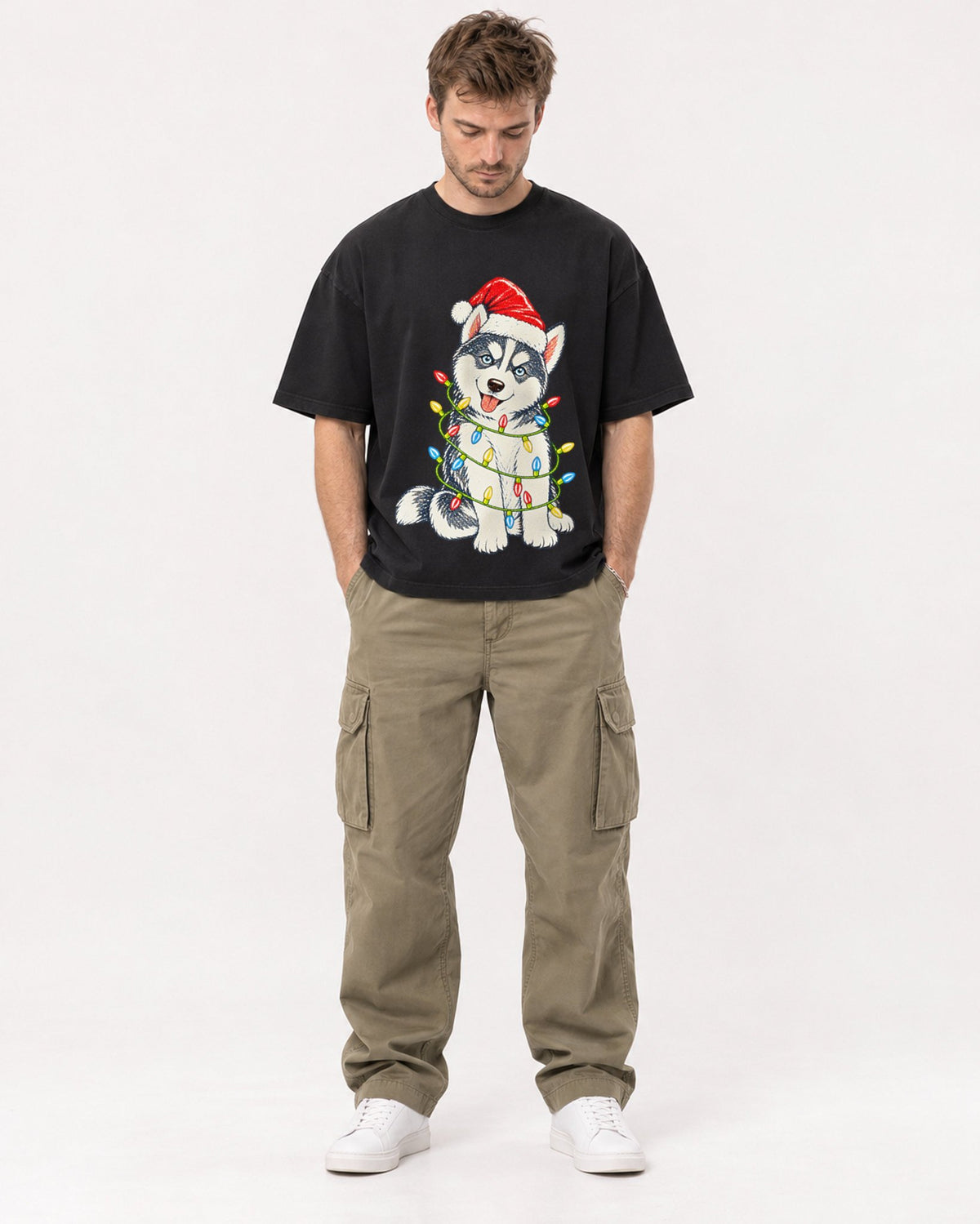 Mockup Boxy Heavyweight Tee Black male full-body 08