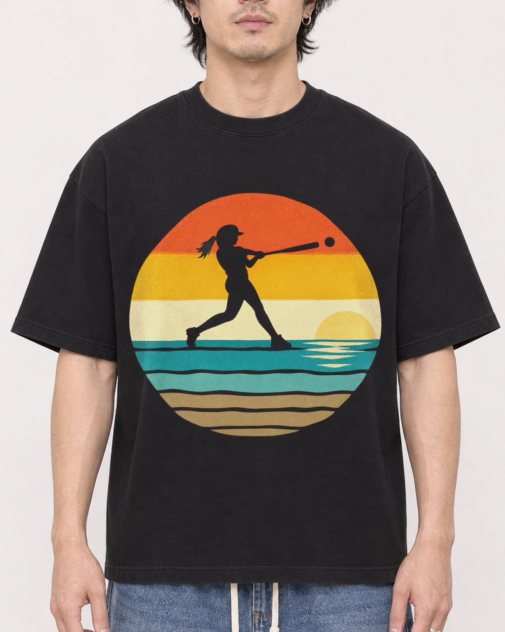 Mockup Boxy Heavyweight Tee Black male close-up 03